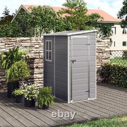 Grey Plastic Outdoor Garden Storage Shed +Lockable Door Tool Log Store Container