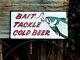 Hand Painted Bait Tackle Cold Beer Fishing Store Shop Boat Marina Lake Sign Art