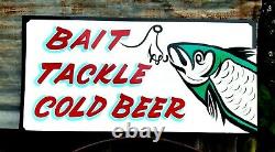 HAND PAINTED BAIT TACKLE COLD BEER Fishing Store Shop Boat Marina Lake Sign Art