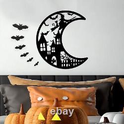 Halloween Metal Wall Art, Witch On A Broom Flying Through The Night, Haunted