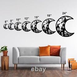 Halloween Metal Wall Art, Witch On A Broom Flying Through The Night, Haunted