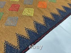 Handwoven Afghan Vintage Area Rug Tribal Bordered Wool Brown Persian Kilim Rug