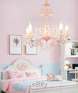 LED Pink Crystal Chandelier Child Room Ceiling Lamp Store Pendnat Light Fixtures