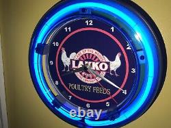 @ Lakko Poultry Chicken Feed Farm Barn Store Garage Bar Man Cave Neon Clock Sign