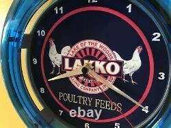 Lakko Poultry Chicken Feed Farm Barn Store Garage Bar Man Cave Neon Clock Sign