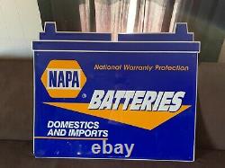 Large Vintage Embossed NAPA Batteries Auto Parts Store Metal Sign Garage Nice