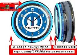 MOPAR M Logo 19 Blue Double Neon Clock Man Cave Garage Shop Bar Store Dealer