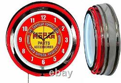 MOPAR Parts Accessories 19 Red Double Neon Clock Man Cave Garage Shop Store