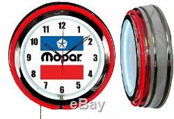 MOPAR Vintage Logo 19 Red Neon Clock Man Cave Garage Shop Bar Store Dealer