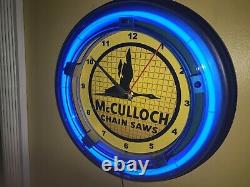 McCulloch Chainsaw Lumberjack Landscaper Store Garage Man Cave Neon Clock Sign