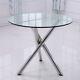 Modern Clear 2-4 Seater Round Glass Side Coffee Dining Table Steel Legs Pu Chair