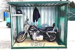 Motorcycle garage, green motorbike store very secure Insurance approved locks