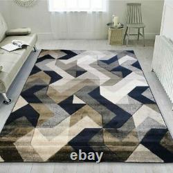 Navy Blue Area Rug Geometric Living Room Rugs Small Large Cosy Non Shed Carpets