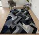 Navy Blue Living Room Rugs Small Large Rugs Soft Non Shed Geometric Hall Runners