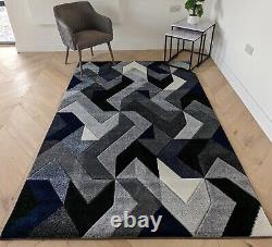 Navy Blue Living Room Rugs Small Large Rugs Soft Non Shed Geometric Hall Runners