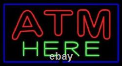 New ATM Here Store Beer Neon Lamp Sign 20x16 Light Real Glass Garage Bar Pub