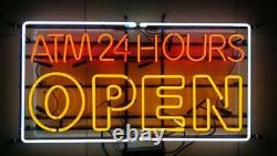 New ATM Open 24hrs Store Neon Lamp Sign 20x16 Light Real Glass Garage Bar