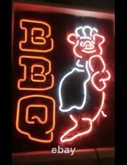 New BBQ Pig Chef Neon Lamp Sign 20x16 Light Real Glass Garage Bar Pub Store
