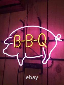 New BBQ Pig Pork Neon Lamp Sign 20x16 Light Real Glass Garage Bar Pub Store