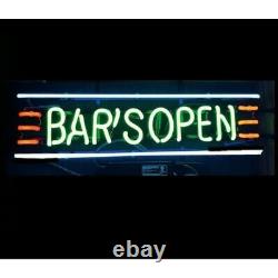 New Bar's Open Store Neon Lamp Sign 20x8 Light Real Glass Garage Bar Pub