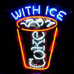 New Coke With Ice Drink Neon Sign 17x11 Beer Light Glass Store Garage Display