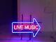 New Live Music Arrow Right Neon Lamp Sign 20x12 Light Glass Garage Bar Store