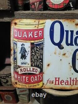 Old vintage Quaker Oats metal sign gas station garage general store