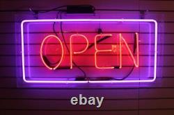 Open Rectangle Garage Store Neon Sign 14 Acrylic Box Light Lamp Display Decor