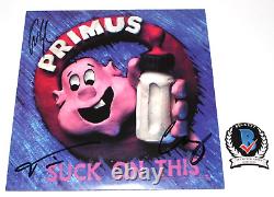 PRIMUS BAND SIGNED'SUCK ON THIS' ALBUM VINYL RECORD BECKETT COA LES CLAYPOOL x3