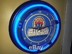Pep Boys Auto Parts Garage Mechanic Store Man Cave Blue Neon Wall Clock Sign