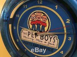 Pep Boys Auto Parts Garage Mechanic Store Man Cave Blue Neon Wall Clock Sign