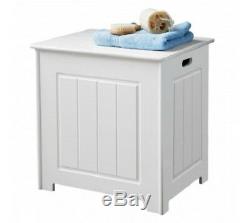 Portland Storage Chest White Wood Cabinet With Hinged Lid Store Laundry Towels