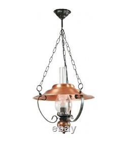 Suspended Lights Lantern Antique Copper 1 Light Wrought Iron And Glass F-01
