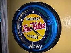 True Value Hardware Store Garage Neon Wall Clock Advertising Sign