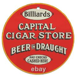 Vintage 1938 Billiards Beer On Draught Porcelain Enamel Gas & Oil Garage Sign