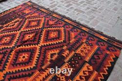 Vintage 8x12 Orange Afghan Hand Woven Flatweave Turkmen Oriental Large Rug Kilim