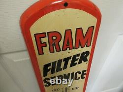 Vintage Advertising Fram Filters Garage Shop Large Tin Store Thermometer 563-q