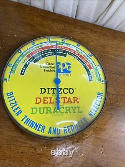 Vintage Advertising Ppg Ditzler Paint Round Thermometer Garage Store A-426
