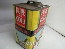 Vintage Advertising Pure Gold Motor Oil 2 Gallon Can Tin Garage Store 764-q