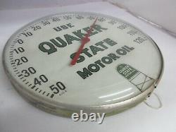 Vintage Advertising Quaker State Oil Auto Round Thermometer Garage Store 137-q