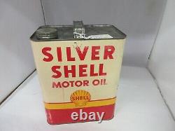 Vintage Advertising Silver Shell Motor Oil 2 Gallon Can Tin Garage Store A-313