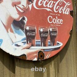Vintage COCA-COLA Porcelain COKE Soda Store Food Drink Gas Oil Garage RARE Sign