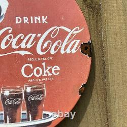 Vintage COCA-COLA Porcelain COKE Soda Store Food Drink Gas Oil Garage RARE Sign