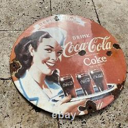 Vintage COCA-COLA Porcelain Sign COKE Soda Store Food Drink Gas Oil Garage RARE