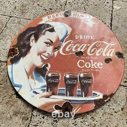Vintage COCA-COLA Porcelain Sign COKE Soda Store Food Drink Gas Oil Garage RARE