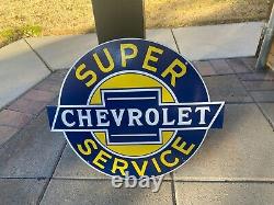 Vintage Chevrolet Super Service Porcelain Bow-tie Gas Auto Trucks 20 Sign Chevy