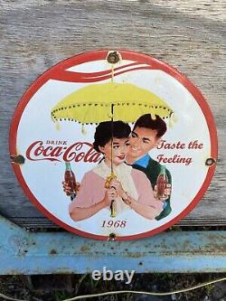 Vintage Coca Cola Porcelain Sign RARE 1968 Garage Coke Soda Gas Oil 12 Store