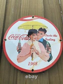 Vintage Coca Cola Porcelain Sign RARE 1968 Garage Coke Soda Gas Oil 12 Store