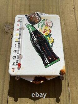 Vintage Coca Cola Porcelain Thermometer Soda Coke Store Pop Gas Oil Garage Sign