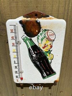 Vintage Coca Cola Porcelain Thermometer Soda Coke Store Pop Gas Oil Garage Sign